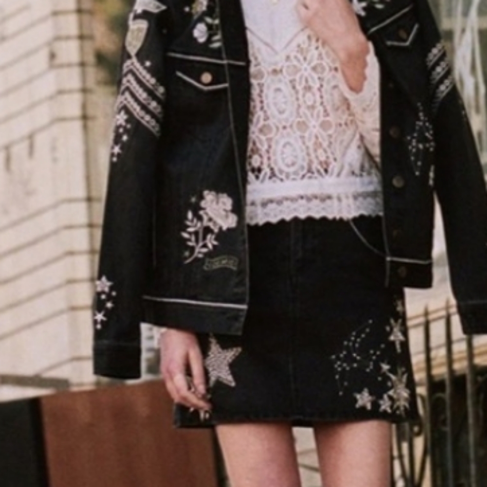 Spell & The Gypsy Collective Celestial Embellished Denim Mini Skirt Black Rare